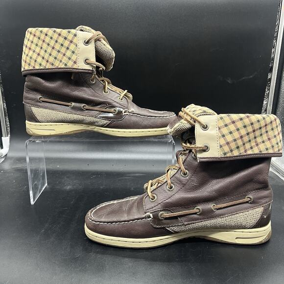 SPERRY Top Sider Brown Lace Up Mid Calf Fold Over Boat Boots Size 7 M 9173865 - Picture 2 of 7